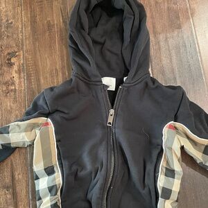 Burberry Kids Black Hoodie with Plaid Accents